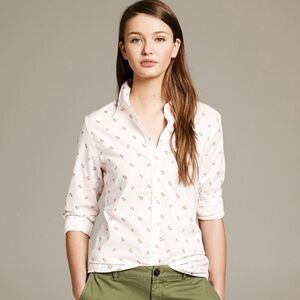 BANANA REPUBLIC Soft Wash Anchor Print Button Front Long Sleeve Shirt Medium